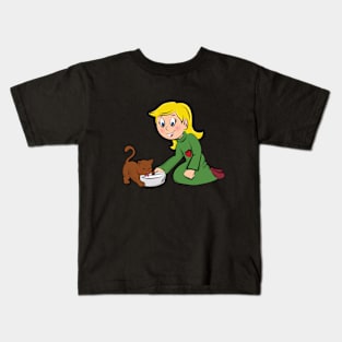 Girl with funny cat Kids T-Shirt